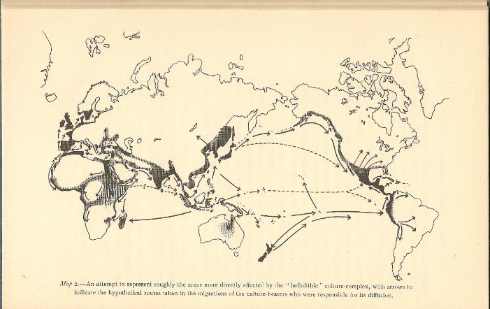 SMith's 1915 map of the Heliolithic migrations.