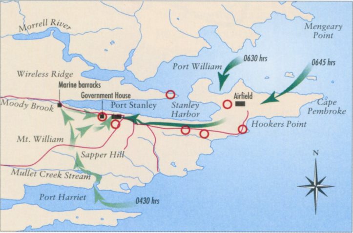 Argentina's initial attack on East Falkland.