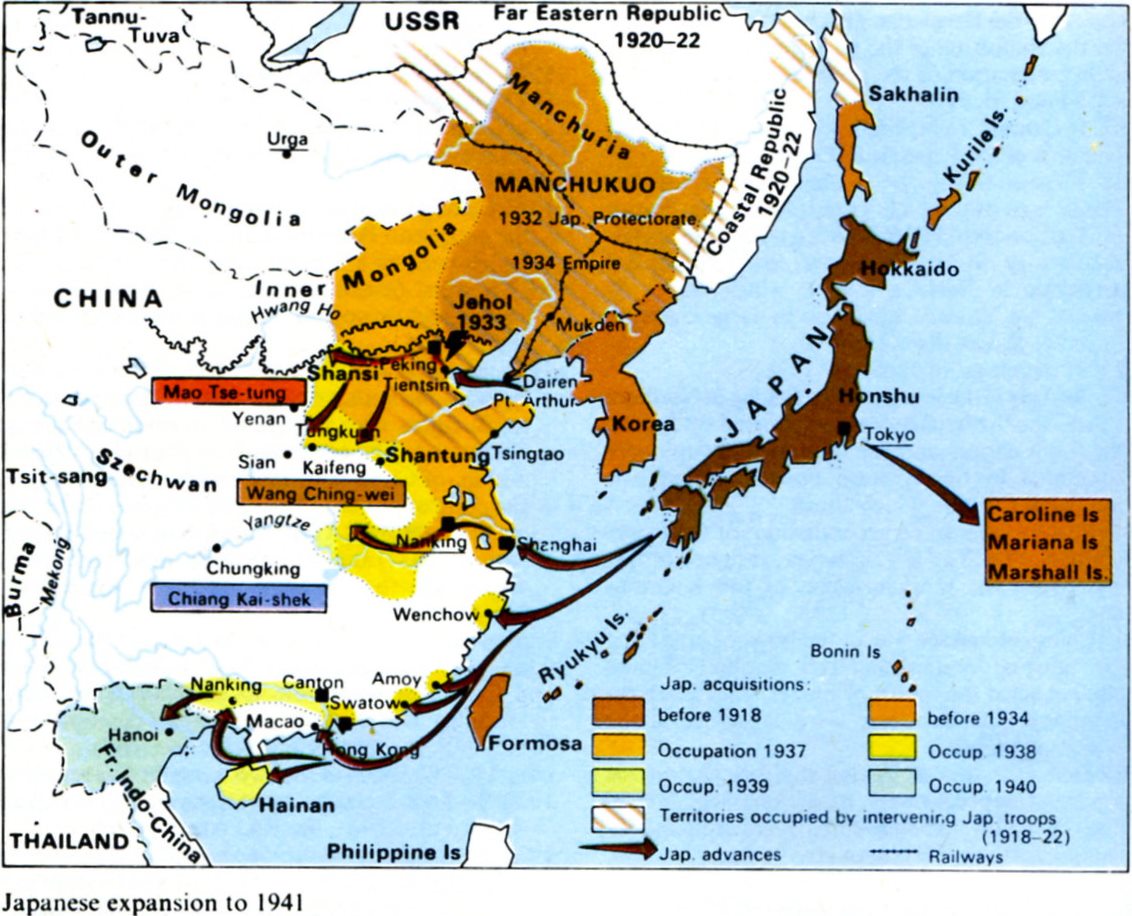 Japanese conquests by the end of the 1930s.