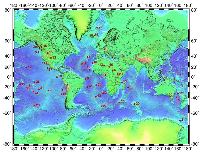 Locations of the world's hotspots.