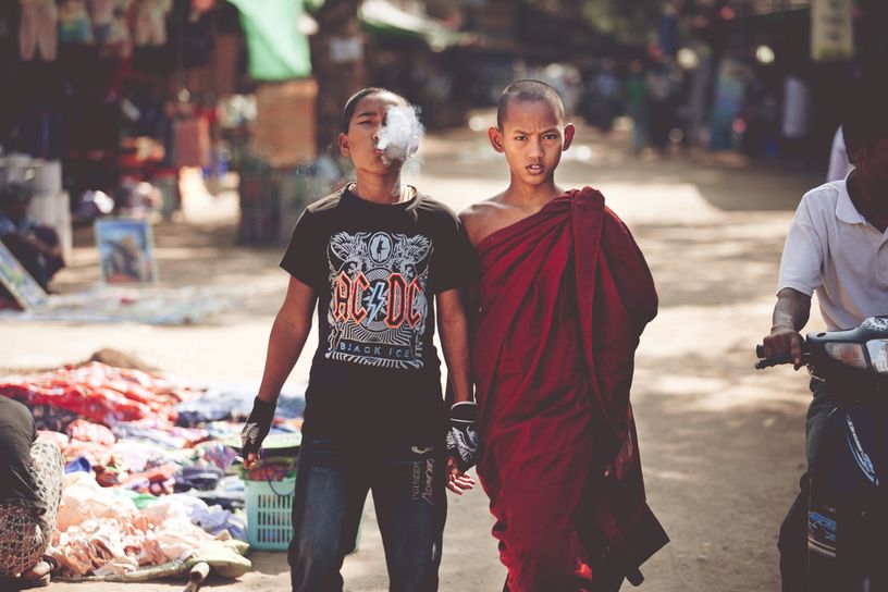 Myanmar today, a punk with a monk.
